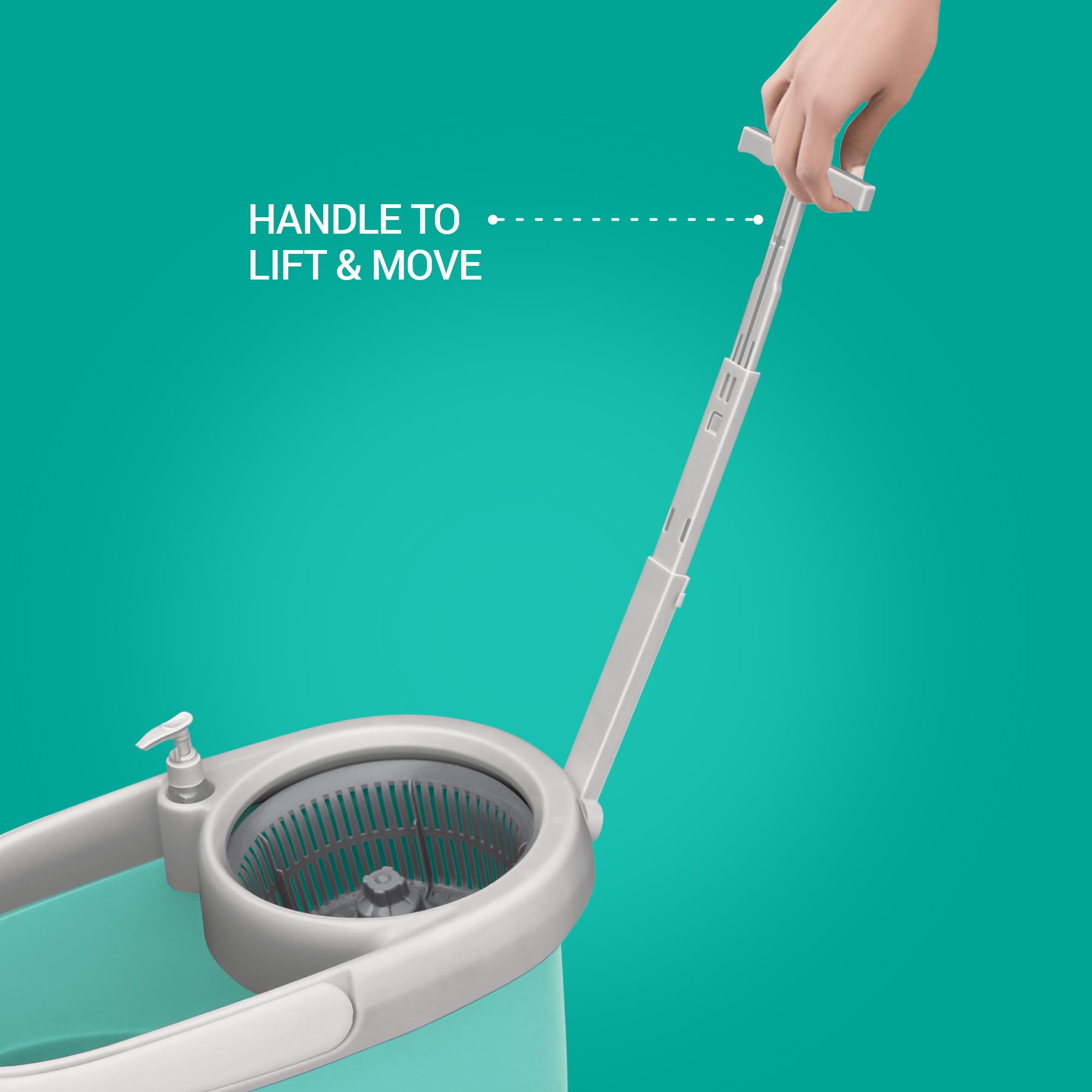 Spotzero by Milton Prime Stainless Steel Wringer Spin Mop with Big Wheel, Puller Handle, Bucket Floor Cleaning and Mopping System 360° Flexible,2 Microfiber Refills, Big Size, Aqua Green